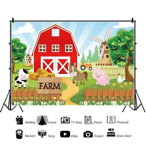 OERJU 10x7ft Cartoon Animal Farm Backdrop Red House | Ubuy India