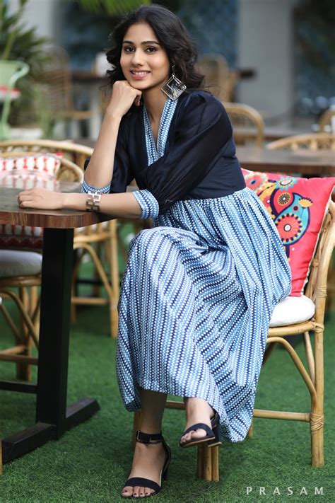 Sleek Soft Cotton Print And Chanderi Silk Dress With Slight Puff Sleeves
