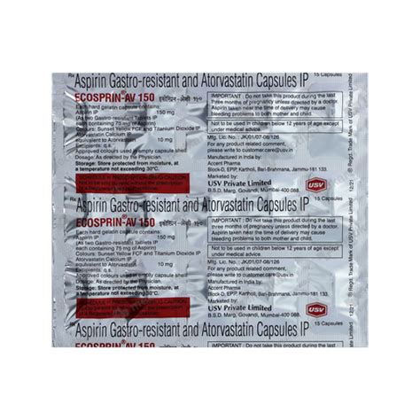 ECOSPRIN AV 150MG CAPSULE 15'S, Price, Composition & Generic ...