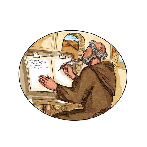 Monastic Scribe Of The Middle Ages Illustrating A Manuscript In His, Medieval, Writing, Vintage ...