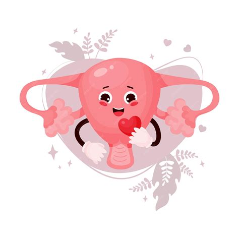 Premium Vector | Cute female cartoon uterus happy character with heart in his hands