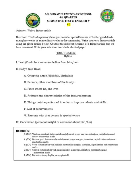 Image result for Example of Rubrics in Performance Task