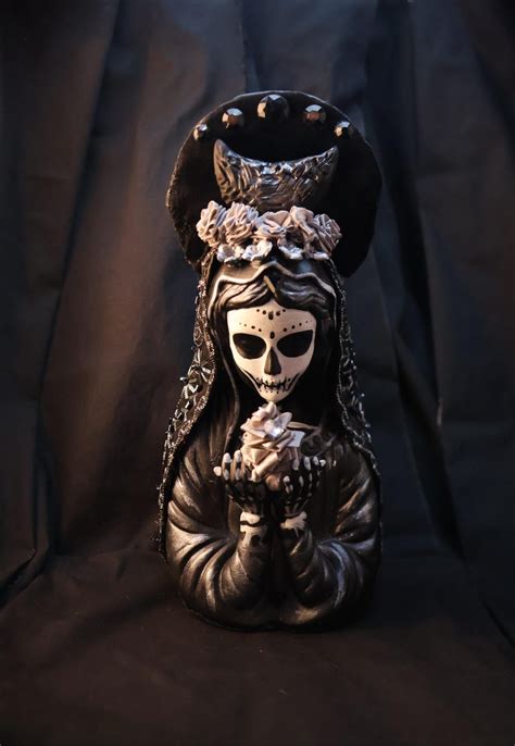 Silver & Black Santa Muerte (flower) ~ La Santisima Muerte Statue- La ...