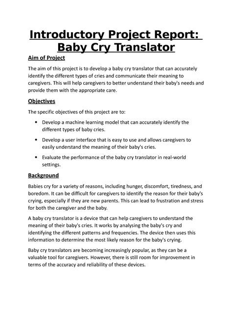 Baby Cry Translator - Introductory Project Report: Baby Cry Translator ...