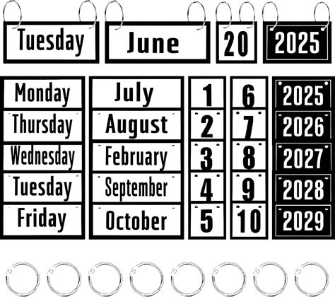 Black and White Flip Calendar Cards and Rings for Magnetic Rod(without ...