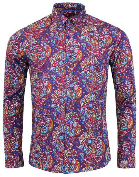 Madcap England Retro Mod Men's Sixties Paisley Shirt in Royal Blue