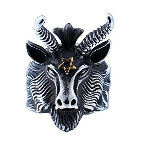 Buy PMTIER Men's Stainless Steel Satan Star of David Ram Worship ...
