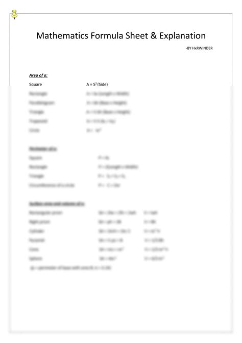 Image result for Mathematics Formula Sheet