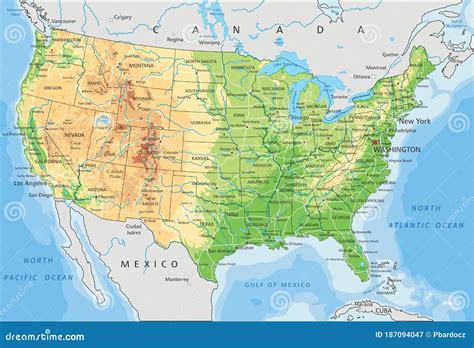 High Detailed United States of America Physical Map with Labeling ...
