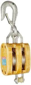 Indusco 16900106 5" Double Wood Manila Rope Block with Hook, 1800 lbs ...