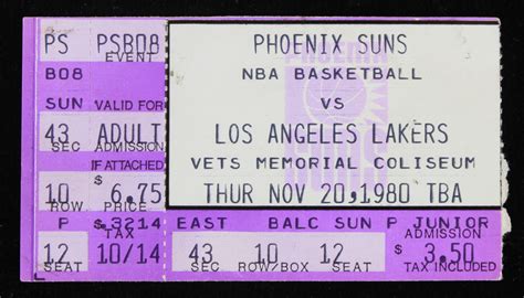 Lot Detail - 1980 Phoenix Suns vs Los Angeles Lakers at Vets Memorial ...