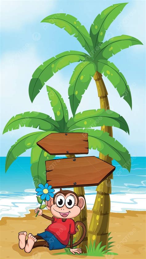 Monkey With Flower At A Beachside Ocean Sides Monkey Vector, Ocean ...