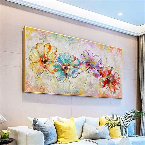 Handgefertigte, handgemalte Wandkunst, abstrakte bunte Blumentextur ...
