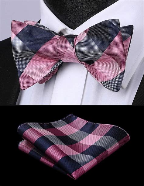 HISDERN Pink Bow Ties for Men Check Plaid Formal Tuxedo Wedding Bowties ...