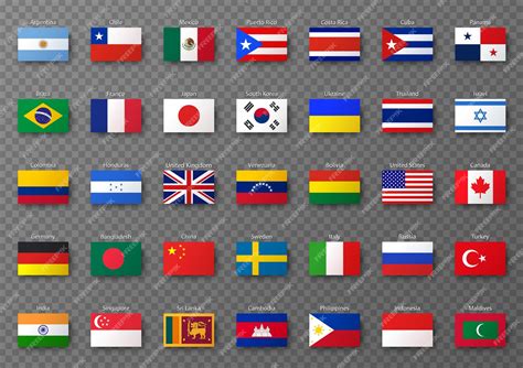 Country flags collection in realistic style | Premium Vector