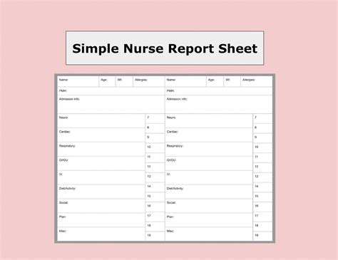Printable Nursing Report Sheet, Nurse Report Sheet Template, PDF ...
