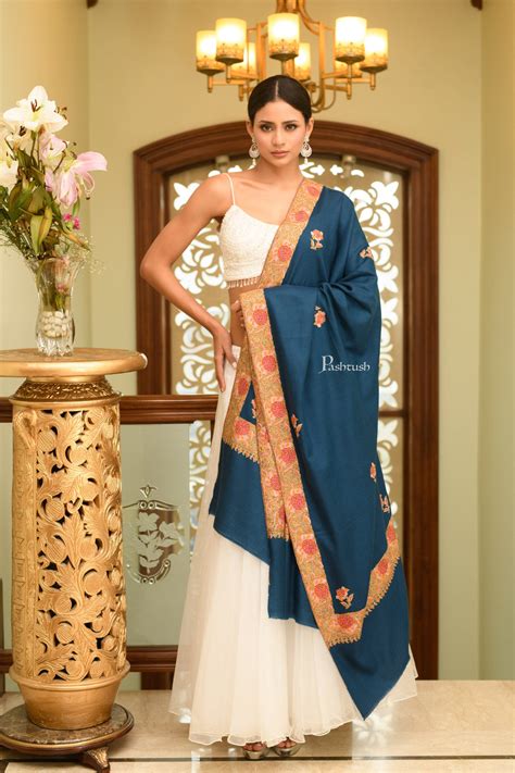 Pashtush Womens Pure Pashmina Shawl, Challa Daur - Gulaabdar Sozni Emb ...