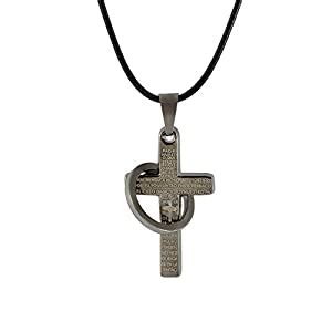 Buy Sarah Ring Cross Silver Alloy/Leather Cord Pendant Necklace for Men ...