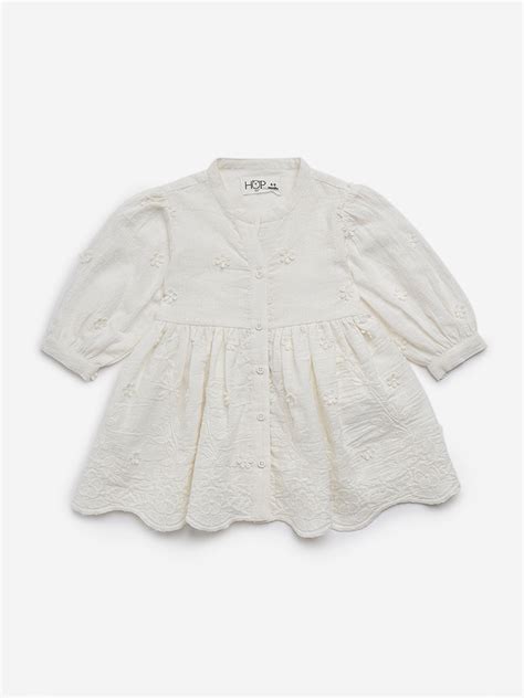 Buy HOP Baby White Floral Embroidered A-Line Cotton Dress from Westside