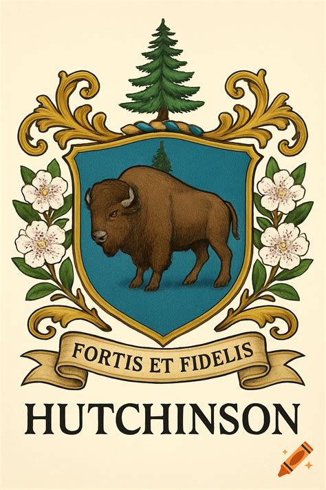 Hutchinson family crest with bison, West Virginia flower, Douglas Fir ...