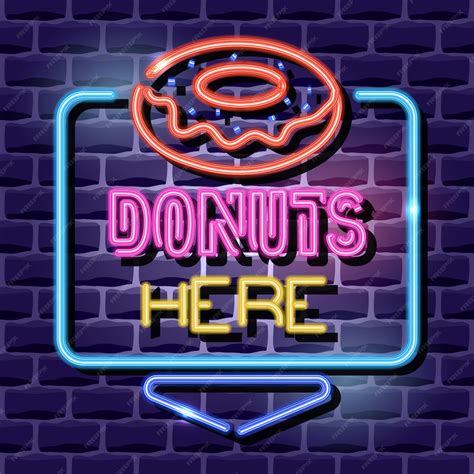 Premium Vector | Donuts neon advertising sign