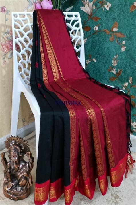 Black and Maroon Kalyani Cotton Saree at Venishka.com