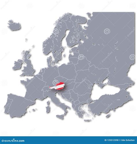 Map of Europe with Austria stock illustration. Illustration of flag - 125512398