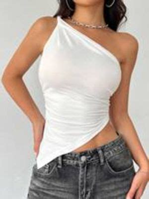 Buy Outzidr White One Twisted Shoulder Asymmetrical Top (S) Online