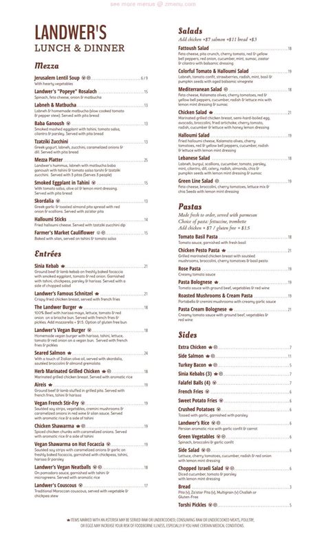 Online Menu of Cafe Landwer Restaurant, Boston, Massachusetts, 02215 ...