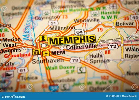 Memphis City on a Road Map stock image. Image of travel - 41311437