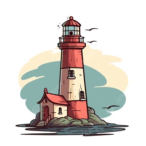 Simple Lighthouse Vector, Sticker Clipart Lighthouse With Birds Flying ...
