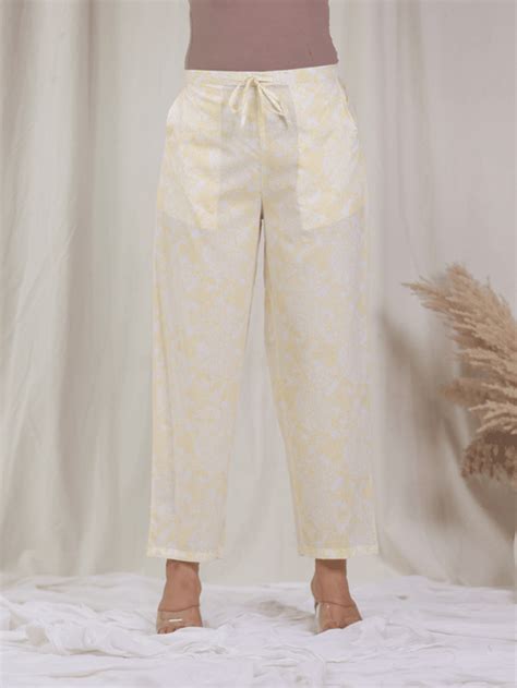 Buy Soft Cotton Floral Yellow Straight Trousers TP8967B | Aramya