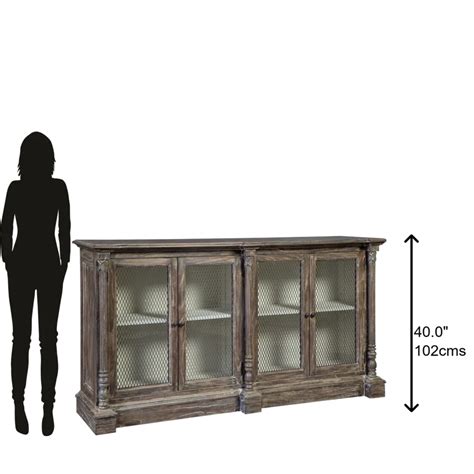Solid Wood & Metal Jali Sideboard — Glass Doors with Diamond Mesh Scre ...