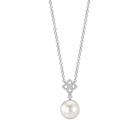 Kiki McDonough 18ct White Gold 0.16ct Diamond Flower & Pearl Necklace NKPRL0039 | Mappin and Webb