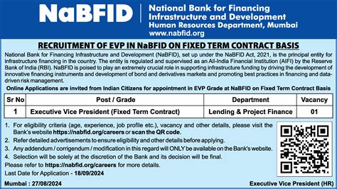 Executive Vice President job vacancy at National Bank for Financing ...