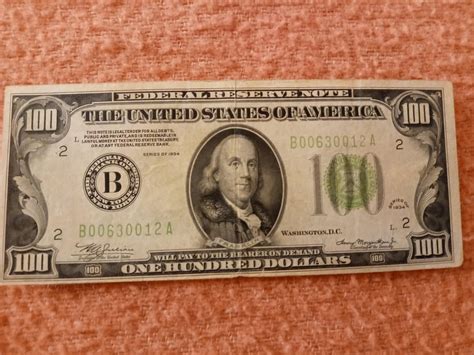 Sold Price: 1934 $100 DOLLAR BILL GREEN SEAL FEDERAL RESERVE NOTE ...