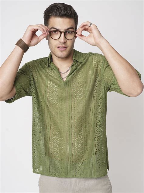 Moss Green Crochet Oversized Polo Shirt – Vastrado