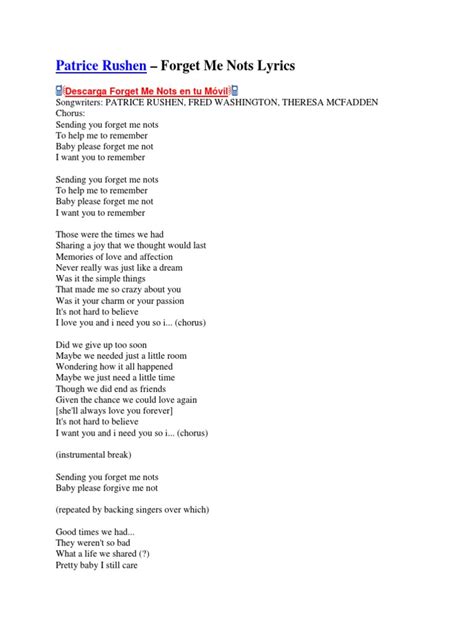 Patrice Rushen: - Forget Me Nots Lyrics | PDF
