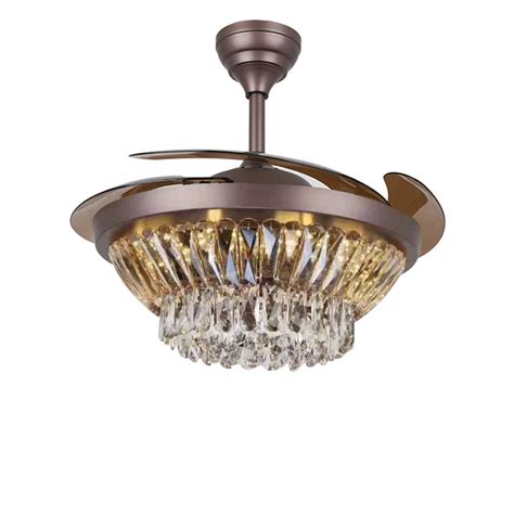 HDC Modern style Coffee colour crystal ceiling fan LED chandelier for