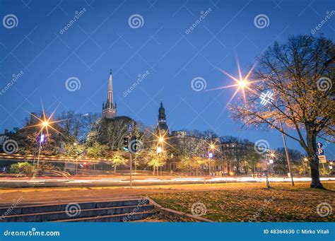 Riga by Night - Skyline Cityscape of Latvian Baltic City Stock Photo - Image of auto, daugava ...