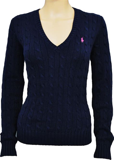 POLO RALPH LAUREN LADIES/WOMENS LUXURY V Neck JUMPER/SWEATER (NAVY) S/M ...