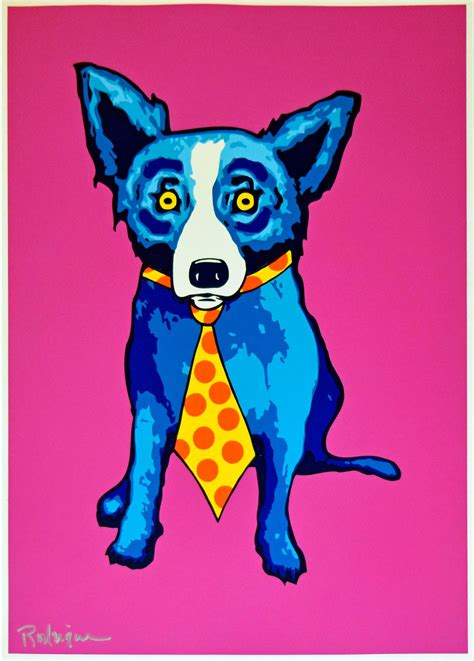 George Rodrigue - Untitled Blue Dog with Tie - Magenta Background ...