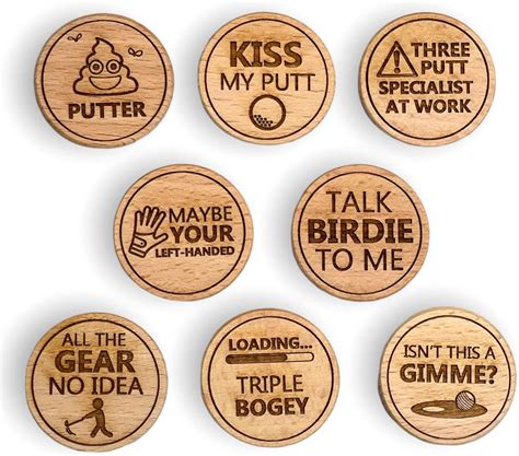 Funny Golf Ball Markers | Set of 8 Novelty Wooden Engraved Markers ...