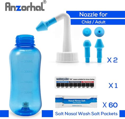 Nasal Shower Set - Azorhal 300ml Douche for Adults & Kids with 60 Salt ...