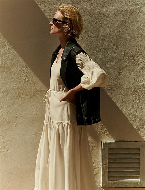 Buy Cotton Blend V-Neck Midi Tiered Dress at Marks & Spencer