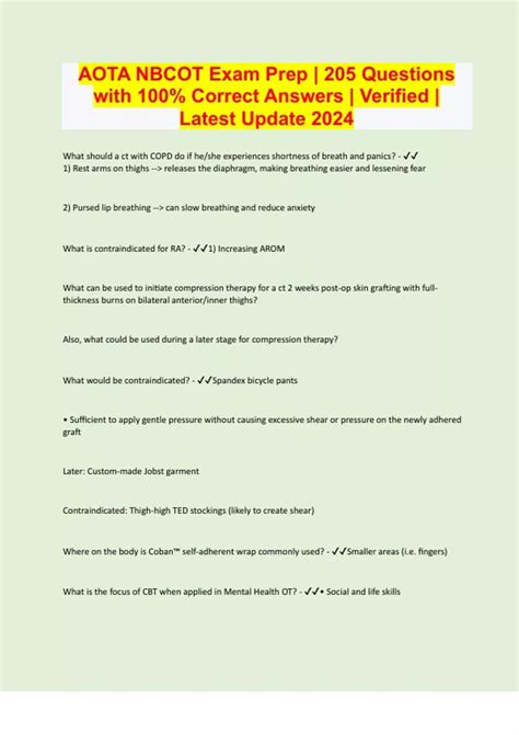 AOTA NBCOT Exam Prep | 205 Questions with 100% Correct Answers ...