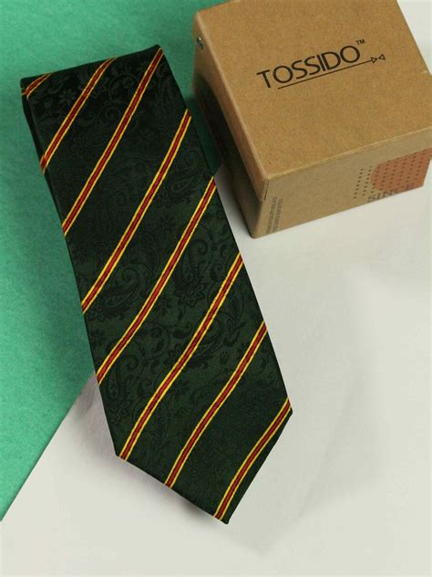 Green Stripe Printed Silk Necktie