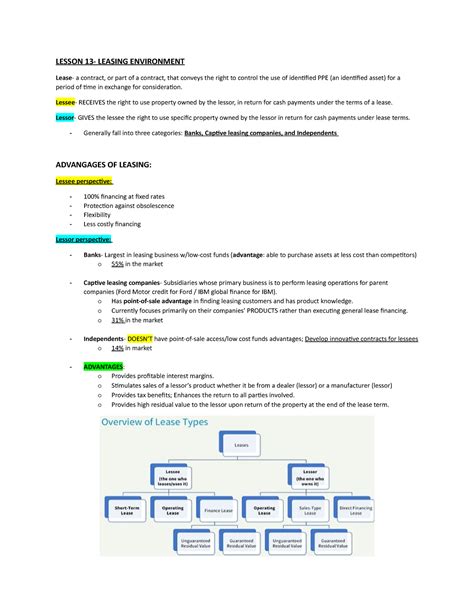 D105 notes units 5-9 - int acct III, not section to upload - LESSON 13- LEASING ENVIRONMENT ...