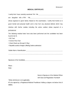 Medical Certificate for Professional Fitness - Blank Fillable Template ...