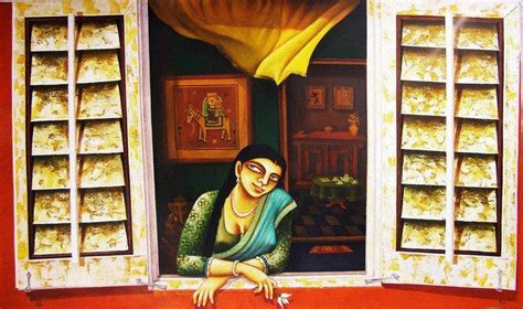 "Window": Yellow Orange Acrylic Painting by Gautam Mukherjee – ArtZolo.com